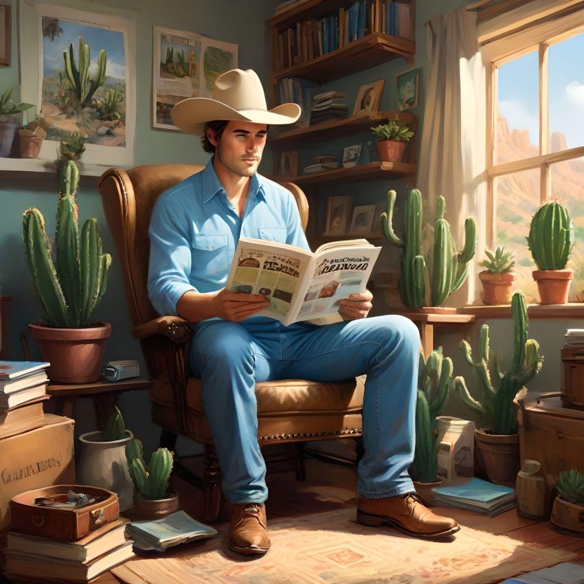 Anthony Murphy reading The Amateurs' Digest cactus magazine
